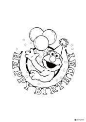 Elmo Coloring Page with balloons and Happy Birthday text