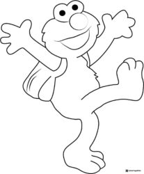 Elmo Coloring Page with one leg up and arms out