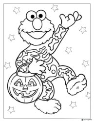 Elmo Halloween Coloring Page in skeleton costume