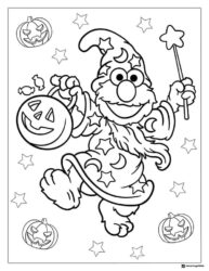 Elmo Halloween Coloring Page with pumpkins and stars