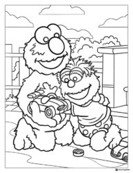 Elmo and Baby Elmo Playing Coloring Page