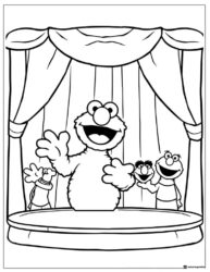 Elmo and friends on stage coloring sheet
