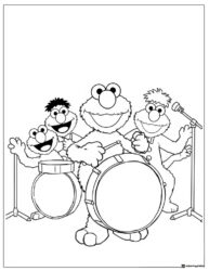 Elmo and friends playing drums coloring page