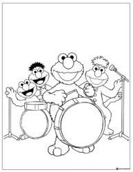 Elmo and friends playing instruments coloring page