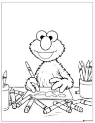 Elmo drawing with crayons coloring page