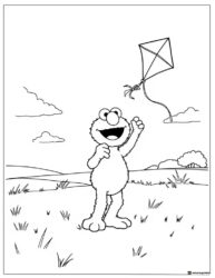 Elmo flying a kite in field coloring page