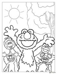 Elmo friends in nature coloring page