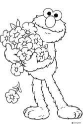 Elmo holding a bouquet of flowers coloring page