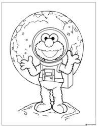 Elmo in astronaut suit with moon coloring sheet