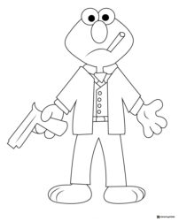 Elmo in suit with gun and cigar coloring page
