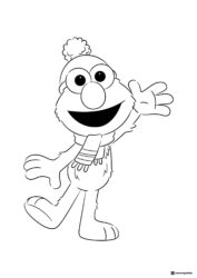 Elmo in winter hat and scarf coloring page
