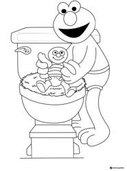 Elmo potty training coloring page with a doll