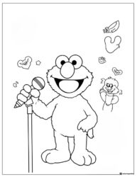 Elmo singing with microphone coloring sheet