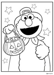Elmo trick or treating Halloween coloring page