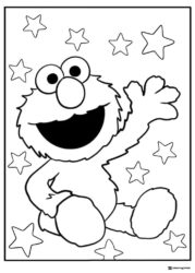 Elmo waving with stars coloring sheet
