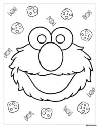 Elmos Face Coloring Page with cookies and candies