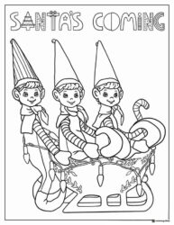 Elves in Sleigh Coloring Page with Santas Coming