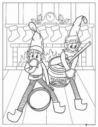 Elves with Nutella Coloring Page by Fireplace