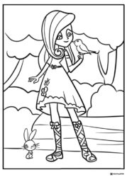 Equestria Girls Fluttershy with bird and bunny coloring
