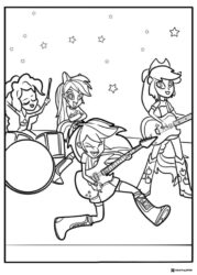 Equestria Girls band playing instruments coloring page