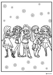 Equestria Girls group with flowers coloring page