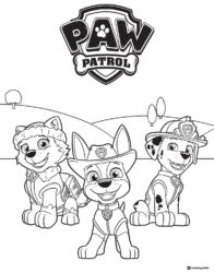 Everest Chase and Marshall Coloring Page with PAW Patrol Logo
