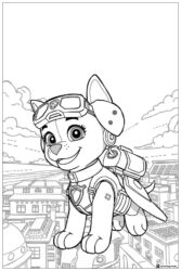 Everest Coloring Page Flying Over City Buildings