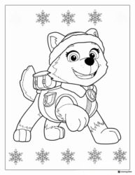Everest Coloring Page in Winter Outfit with Snowflakes