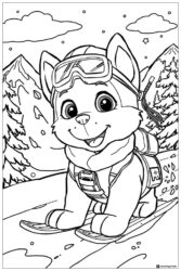 Everest Coloring Page with Goggles and Snow Skis