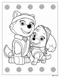 Everest and Skye Coloring Page with Flower Border
