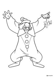 Evil Clown coloring page holding a doll