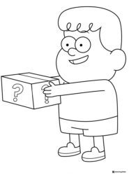 Excited boy with mystery box coloring sheet