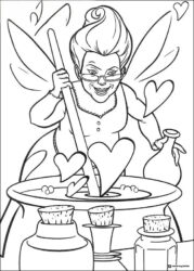 Fairy Godmother stirring potion with hearts coloring