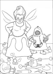 Fairy Godmother with assistant among spilled potions