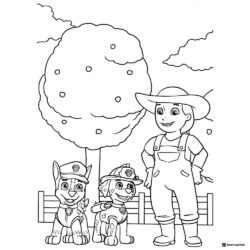 Farmer Yumi with Chase and Marshall Coloring Page