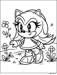 Female Sonic Character Among Flowers Coloring Sheet