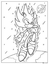 Fiery Sonic Coloring Page Standing Strong in Outer Space