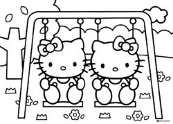 Fifi and Kitty Hello Kitty with flowers coloring page