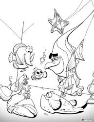 Finding Nemo Tank Gang Coloring Page with Starfish
