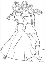 Fiona and Prince Charming dancing with rose coloring page