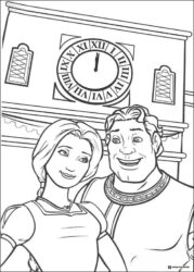 Fiona and Prince Charming under clock coloring page