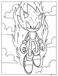 Floating Sonic Coloring Page with Intense Energy Flames