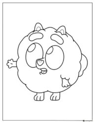 Fluffy Dog Character Coloring Page with One Paw Raised