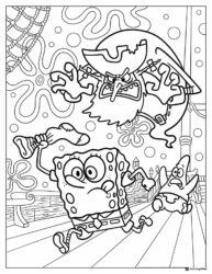 Flying Dutchman chasing SpongeBob and Patrick Coloring Page