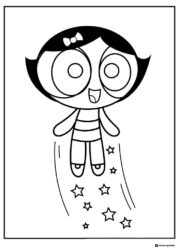 Flying Powerpuff Girl Coloring Page with Stars