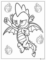 Flying Spike the dragon with flames coloring page