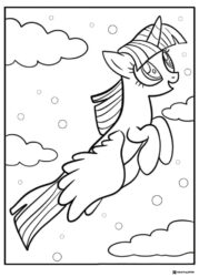 Flying Twilight Sparkle with clouds coloring Sheet
