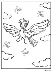 Flying Twilight Sparkle with clouds coloring page