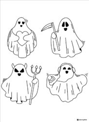 Four Ghosts Coloring Sheet with Different Outfits