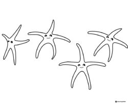 Four smiling starfish coloring page